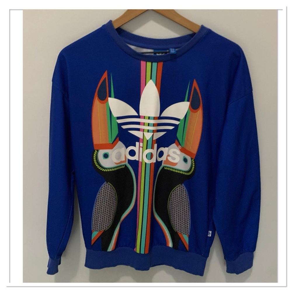 Adidas Farm Rio Tukana Toucan Print Trefoil Sweatshirt Blue Size XS